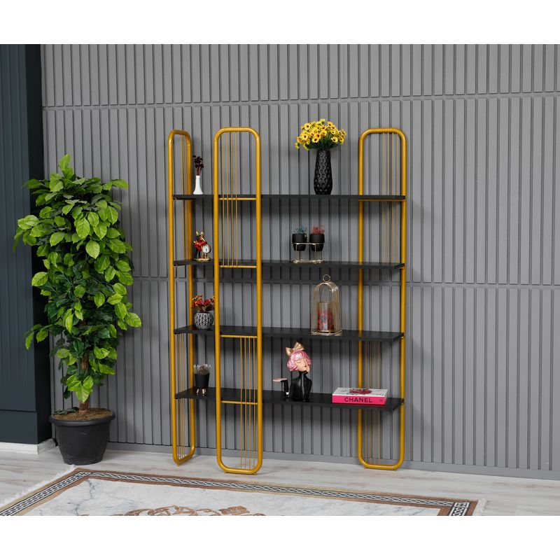 Casa si Gradina - Mobilier - Biblioteci si rafturi - Biblioteci - Biblioteca, Hanah Home, PAL melaminat, negru auriu, 125x28x180 cm - Infinity.ro