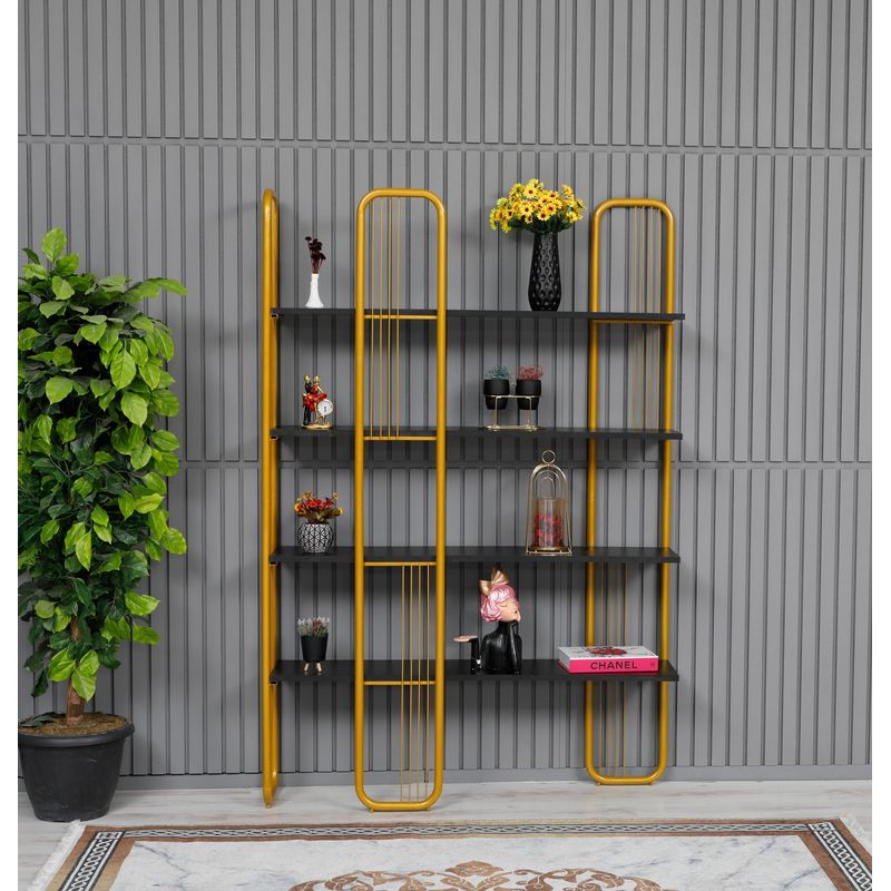 Casa si Gradina - Mobilier - Biblioteci si rafturi - Biblioteci - Biblioteca, Hanah Home, PAL melaminat, negru auriu, 125x28x180 cm - Infinity.ro