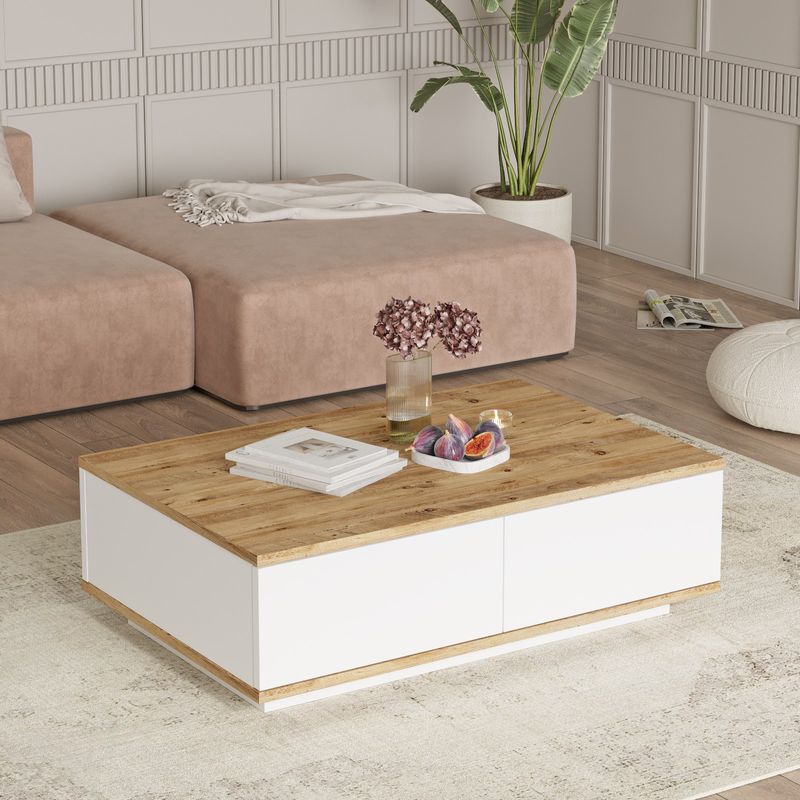 Casa si Gradina - Mobilier - Mese si birouri - Masute de cafea - Masuta de cafea, Hanah Home, pal melaminat, pin atlantic si alb, 90x60x28.6 cm - Infinity.ro