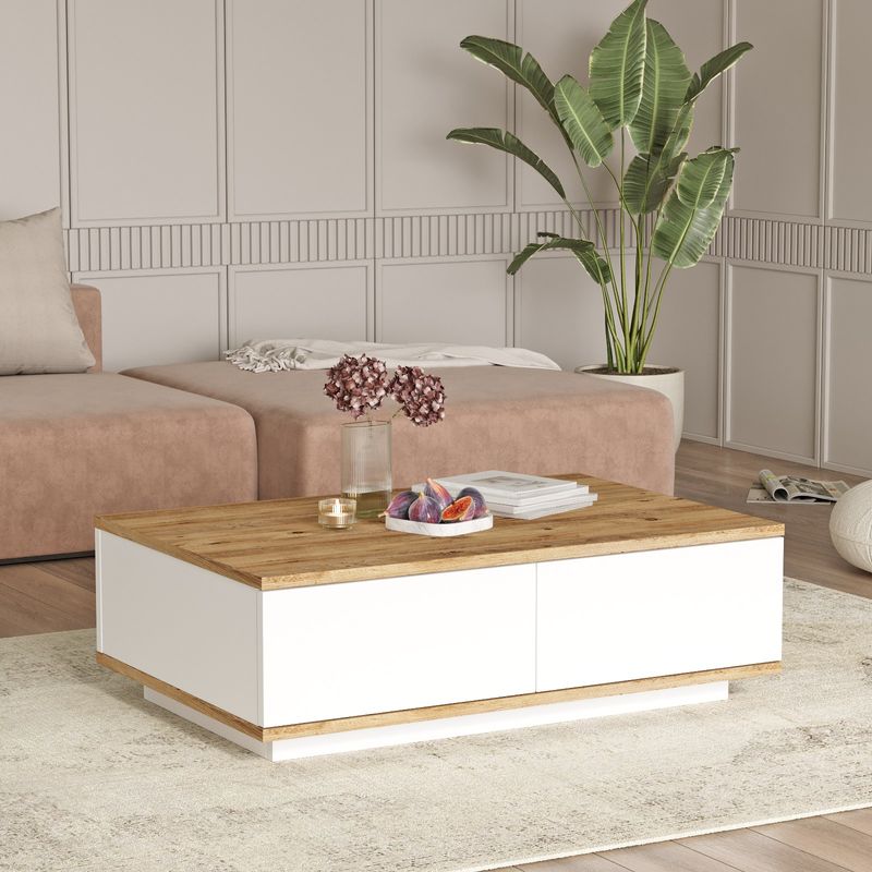 Casa si Gradina - Mobilier - Mese si birouri - Masute de cafea - Masuta de cafea, Hanah Home, pal melaminat, pin atlantic si alb, 90x60x28.6 cm - Infinity.ro