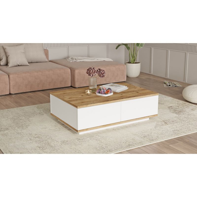 Casa si Gradina - Mobilier - Mese si birouri - Masute de cafea - Masuta de cafea, Hanah Home, pal melaminat, pin atlantic si alb, 90x60x28.6 cm - Infinity.ro