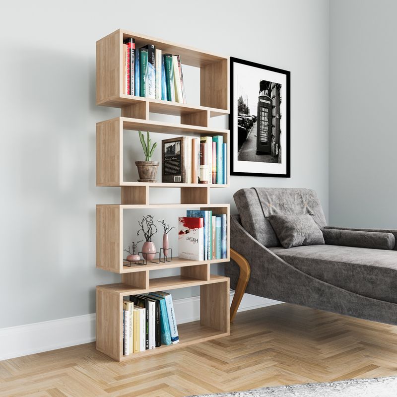 Casa si Gradina - Mobilier - Biblioteci si rafturi - Biblioteci - Biblioteca, Hanah Home, pal melaminat, stejar, 72x25x161 cm - Infinity.ro