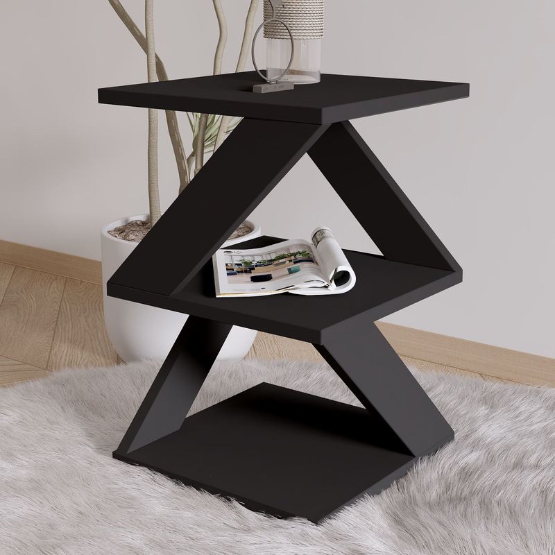 Casa si Gradina - Mobilier - Mese si birouri - Mese living - Masa laterala, Hanah Home, PAL melaminat, negru si stejar, 29.6x29.6x54.2 cm - Infinity.ro