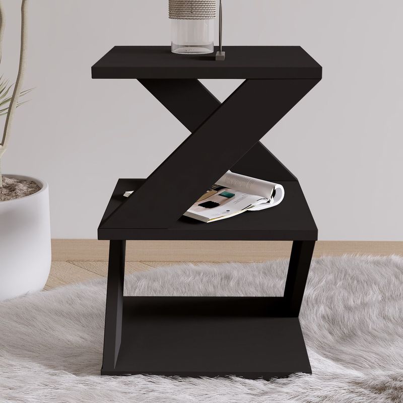 Casa si Gradina - Mobilier - Mese si birouri - Mese living - Masa laterala, Hanah Home, PAL melaminat, negru si stejar, 29.6x29.6x54.2 cm - Infinity.ro