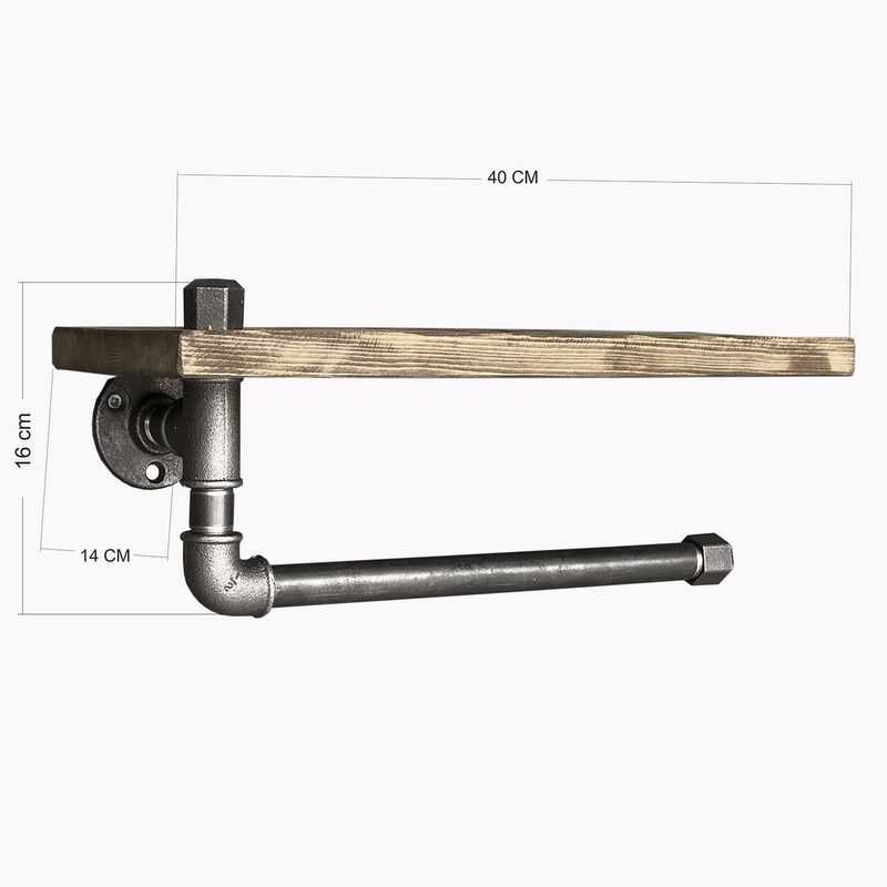 Casa si Gradina - Mobilier - Mobilier baie - Etajere baie - Etajera baie, Hanah Home, lemn molid si metal, negru si nuc, 40x16x14 cm - Infinity.ro