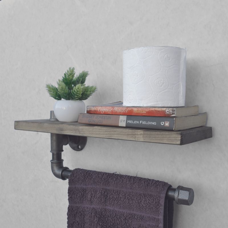 Casa si Gradina - Mobilier - Mobilier baie - Etajere baie - Etajera baie, Hanah Home, lemn molid si metal, negru si nuc, 40x16x14 cm - Infinity.ro