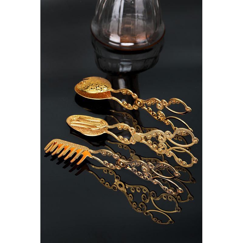 Casa si Gradina - Bucatarie si vesela - Ustensile bucatarie - Polonice, linguri si clesti de bucatarie - Set clesti de bucatarie, Hermia, metal zamak, auriu, 22 cm, 3 piese - Infinity.ro