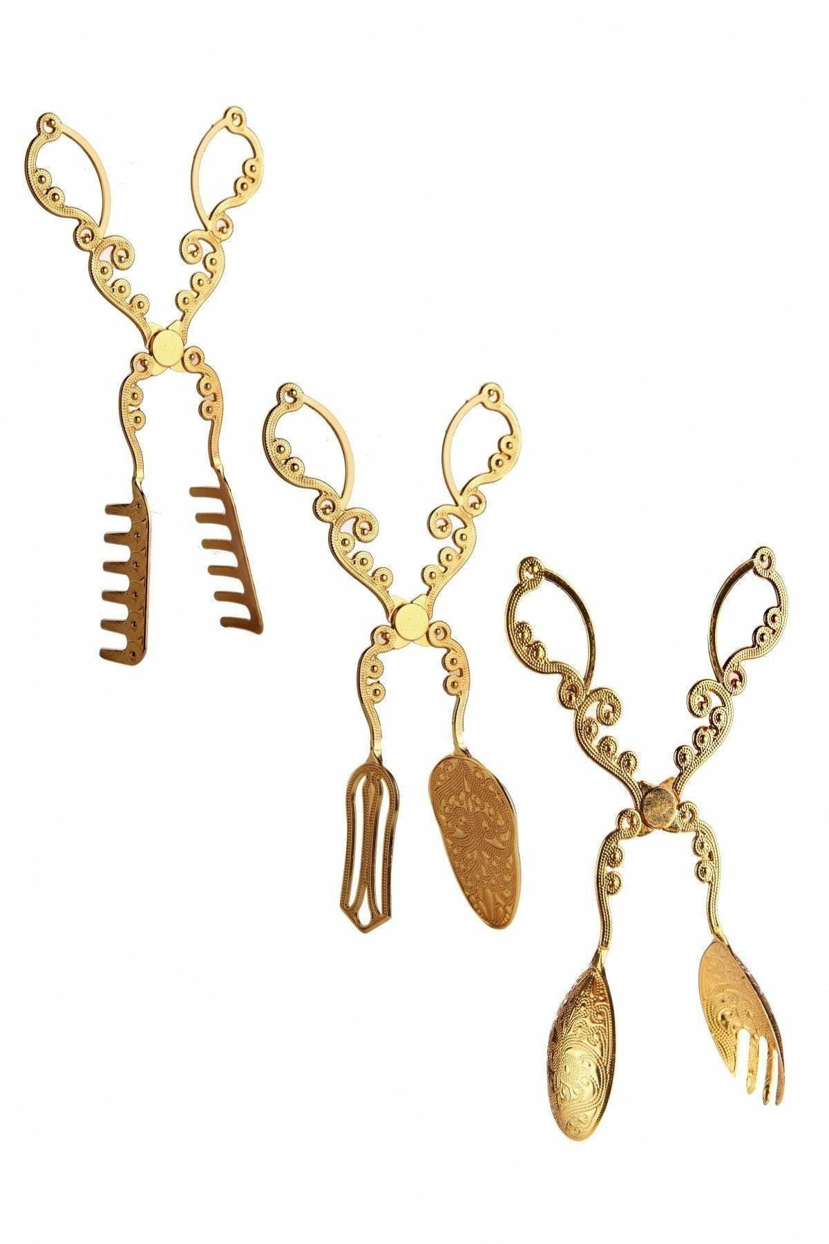 Set clesti de bucatarie, Hermia, metal zamak, auriu, 22 cm, 3 piese