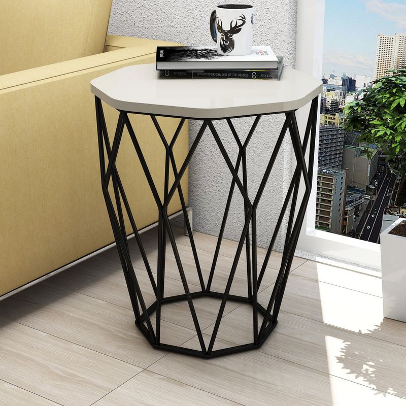 Casa si Gradina - Mobilier - Mese si birouri - Mese living - Masa laterala, Hanah Home, pal melaminat, crem si negru, 46x46x57 cm - Infinity.ro