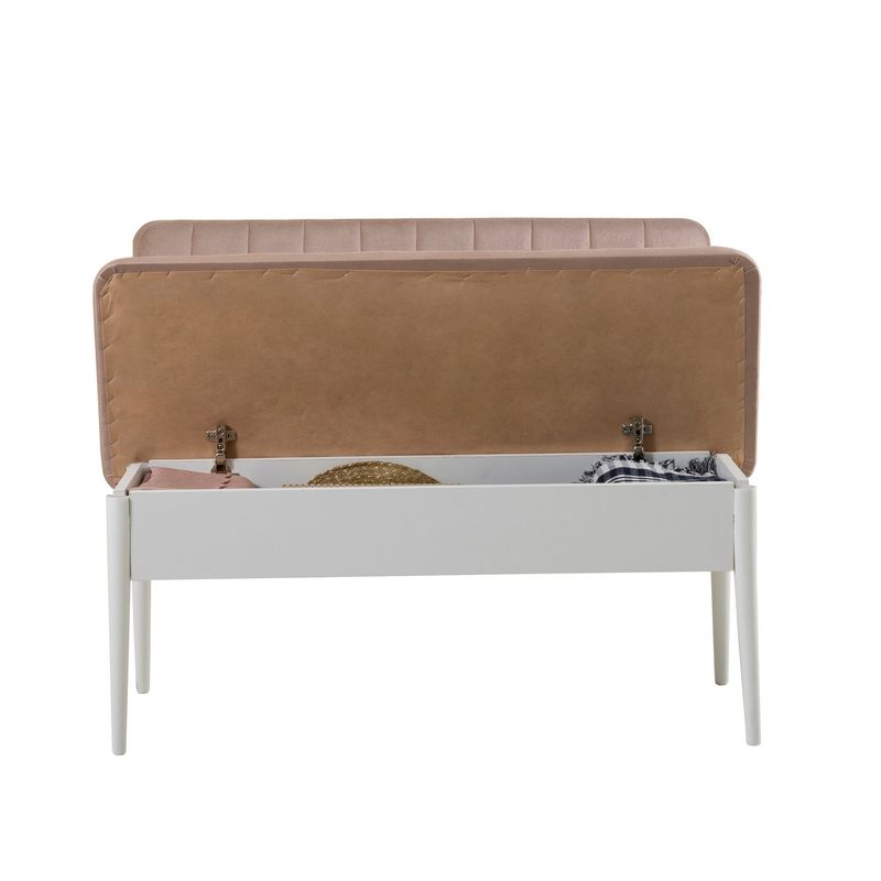 Casa si Gradina - Mobilier - Organizare si depozitare - Bancute - Banca cu spatiu de depozitare, Hanah Home, melamina, catifea, alb, piatra, 110x40x85 cm - Infinity.ro