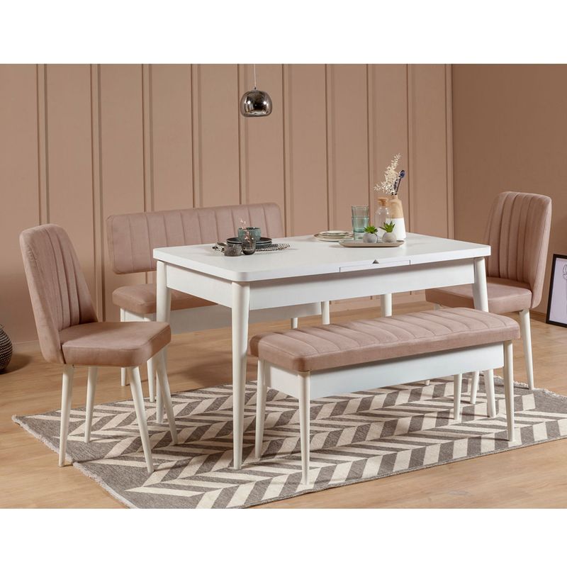 Casa si Gradina - Mobilier - Organizare si depozitare - Bancute - Banca cu spatiu de depozitare, Hanah Home, melamina, catifea, alb, piatra, 110x40x85 cm - Infinity.ro