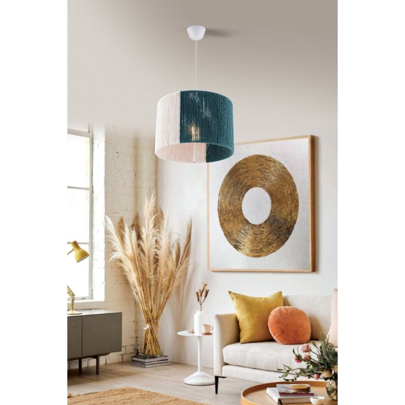 Casa si Gradina - Corpuri si surse de iluminat - Lustre si pendule - Lustra, Opviq, metal, verde alb, abajur jute, 30x30 cm, inaltime 65 cm - Infinity.ro
