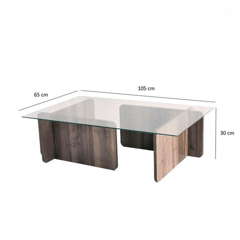 Casa si Gradina - Mobilier - Mese si birouri - Masute de cafea - Masuta de cafea, Hanah Home, sticla securizata si pal melaminat, nuc, 105x65x30 cm - Infinity.ro
