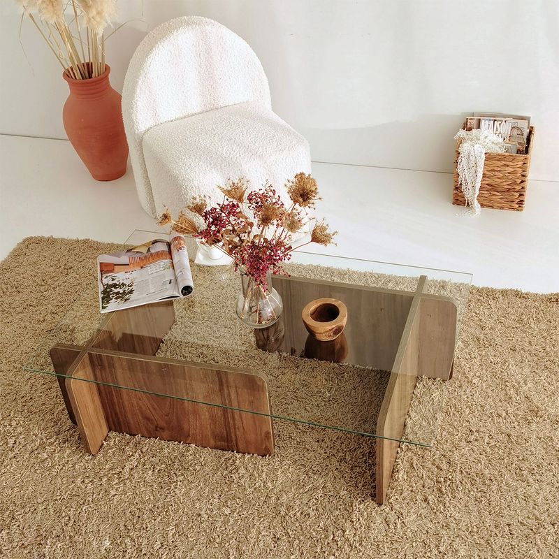 Casa si Gradina - Mobilier - Mese si birouri - Masute de cafea - Masuta de cafea, Hanah Home, sticla securizata si pal melaminat, nuc, 105x65x30 cm - Infinity.ro