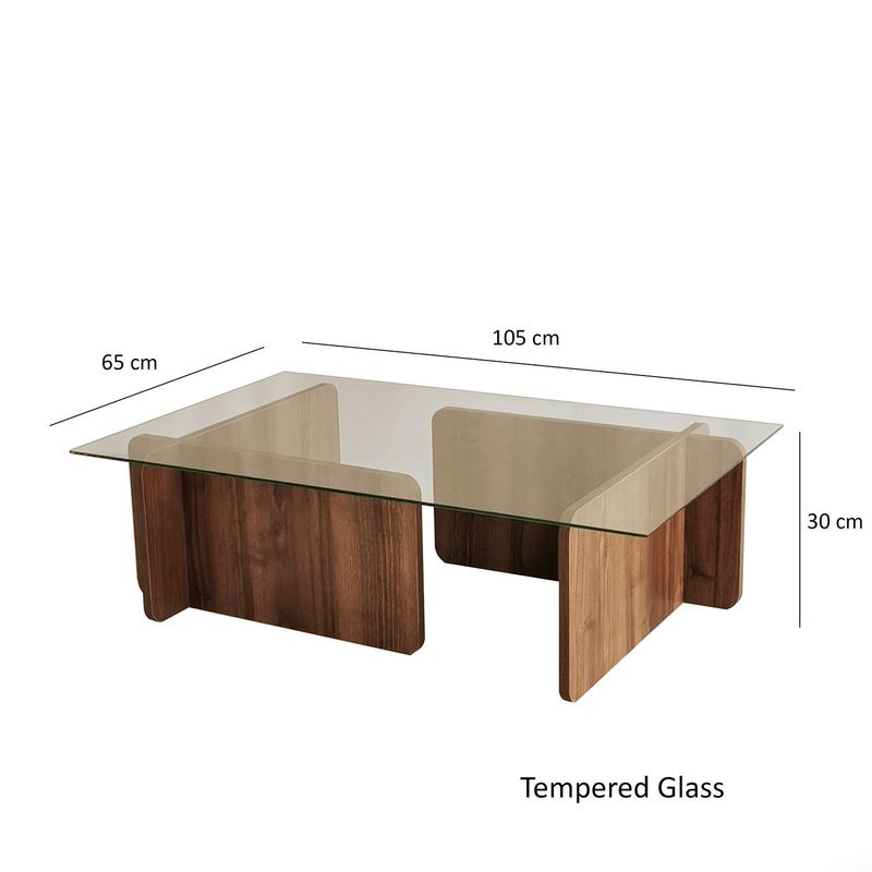 Casa si Gradina - Mobilier - Mese si birouri - Masute de cafea - Masuta de cafea, Hanah Home, sticla securizata si pal melaminat, nuc, 105x65x30 cm - Infinity.ro