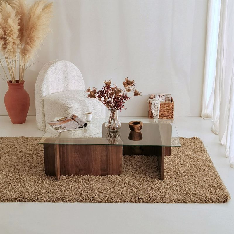 Casa si Gradina - Mobilier - Mese si birouri - Masute de cafea - Masuta de cafea, Hanah Home, sticla securizata si pal melaminat, nuc, 105x65x30 cm - Infinity.ro