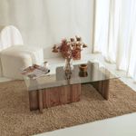 Casa si Gradina - Mobilier - Mese si birouri - Masute de cafea - Masuta de cafea, Hanah Home, sticla securizata si pal melaminat, nuc, 105x65x30 cm - Infinity.ro