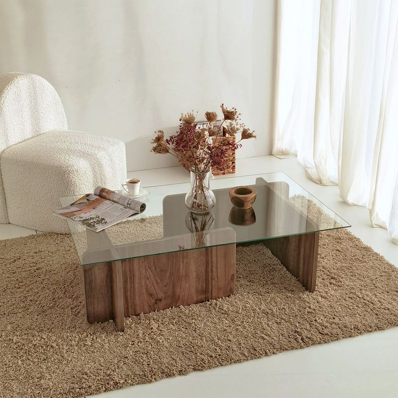 Casa si Gradina - Mobilier - Mese si birouri - Masute de cafea - Masuta de cafea, Hanah Home, sticla securizata si pal melaminat, nuc, 105x65x30 cm - Infinity.ro