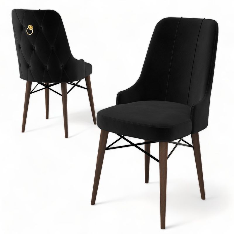 Casa si Gradina - Mobilier - Scaune si fotolii - Scaune - Set scaune, Hanah Home, metal, negru maro, 46x46x94 cm, 6 piese - Infinity.ro