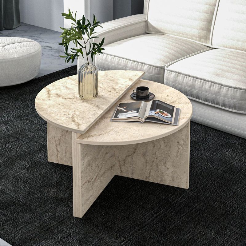 Casa si Gradina - Mobilier - Mese si birouri - Masute de cafea - Masa de cafea, Hanah Home, pal melaminat, travertin, 70x38x51.8 cm - Infinity.ro