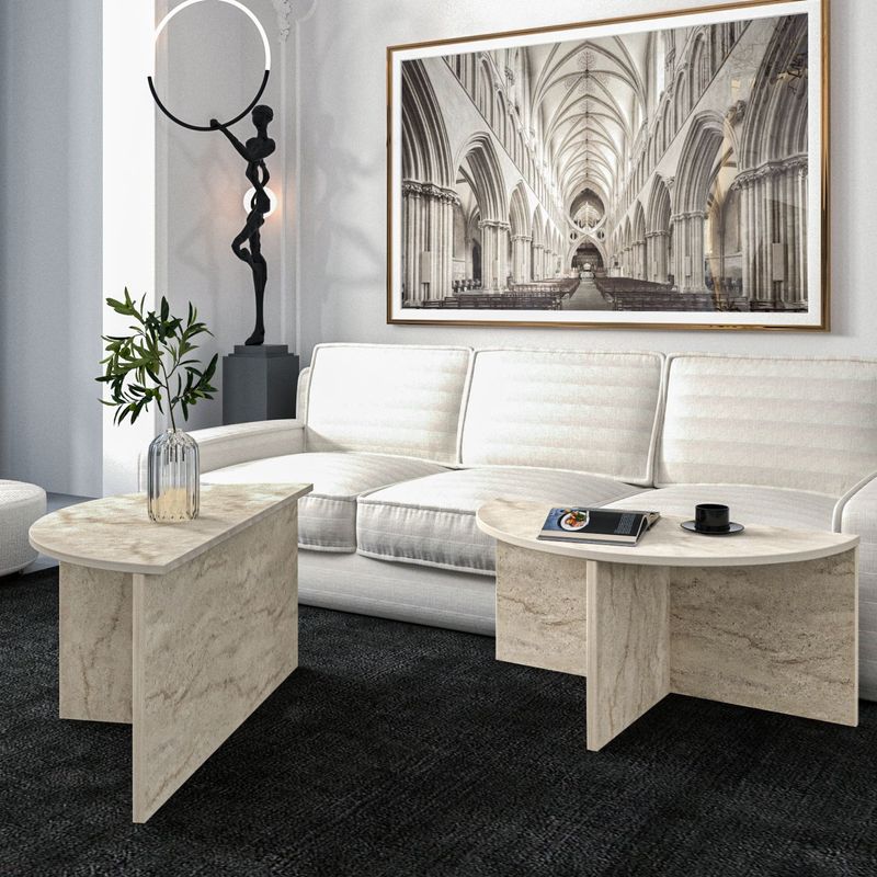 Casa si Gradina - Mobilier - Mese si birouri - Masute de cafea - Masa de cafea, Hanah Home, pal melaminat, travertin, 70x38x51.8 cm - Infinity.ro