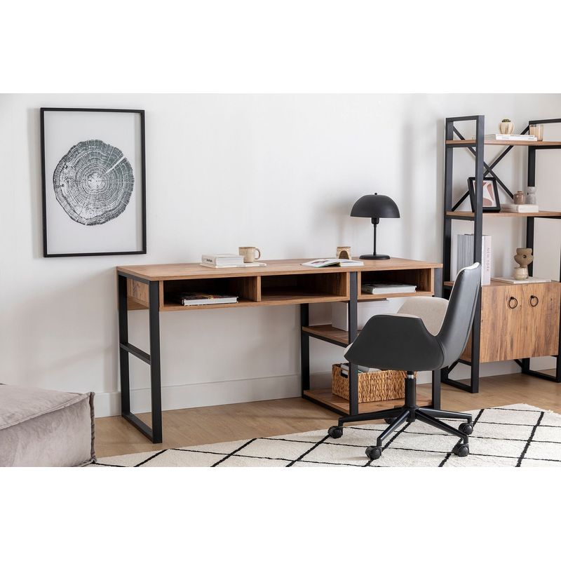 Casa si Gradina - Mobilier - Mese si birouri - Birouri - Birou de studiu, Hanah Home, panou de particule melaminat, nuc si negru, 150x58.4x75.8 cm - Infinity.ro