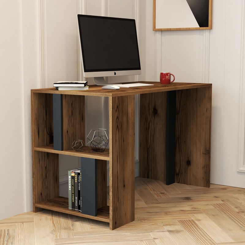Casa si Gradina - Mobilier - Mese si birouri - Birouri - Birou de studiu, Hanah Home, panou de particule melaminat, nuc si antracit, 120x60x75.4 cm - Infinity.ro