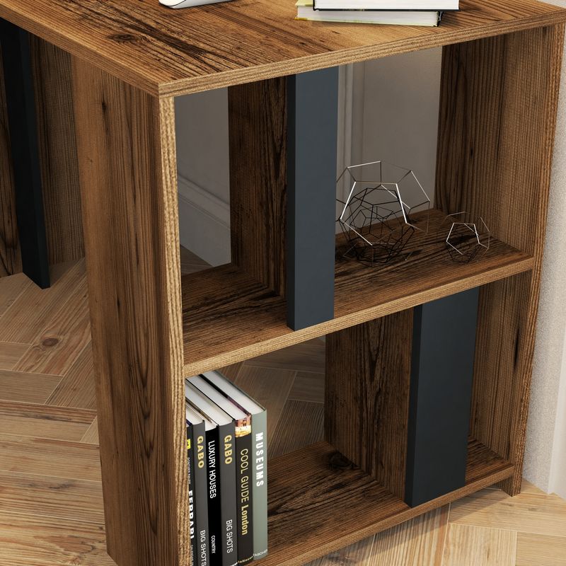 Casa si Gradina - Mobilier - Mese si birouri - Birouri - Birou de studiu, Hanah Home, panou de particule melaminat, nuc si antracit, 120x60x75.4 cm - Infinity.ro