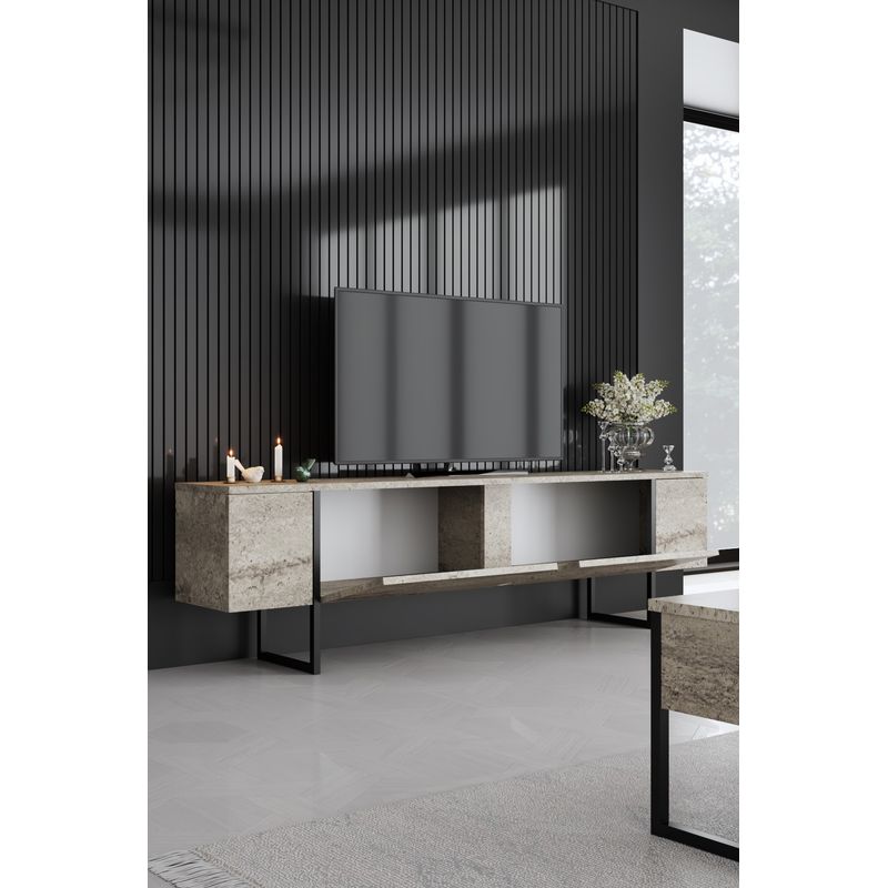 Casa si Gradina - Mobilier - Seturi de mobilier - Seturi living - Set mobilier living, Hanah Home, pal melaminat, travertin si negru, picioare metalice - Infinity.ro
