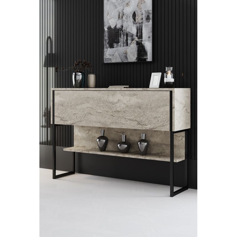 Casa si Gradina - Mobilier - Seturi de mobilier - Seturi living - Set mobilier living, Hanah Home, pal melaminat, travertin si negru, picioare metalice - Infinity.ro
