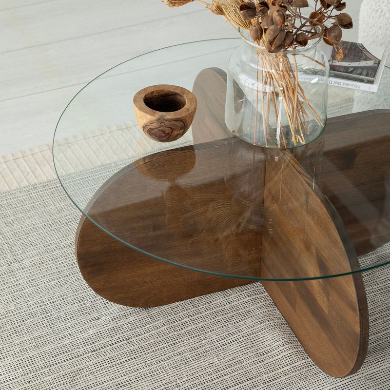 Casa si Gradina - Mobilier - Mese si birouri - Masute de cafea - Masuta de cafea, Hanah Home, blat sticla securizata, cadru lemn masiv de pin, nuc, 75x75x35 cm - Infinity.ro