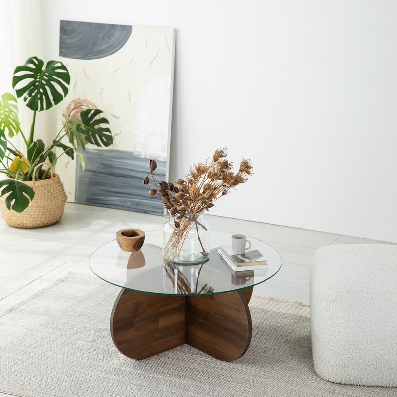 Casa si Gradina - Mobilier - Mese si birouri - Masute de cafea - Masuta de cafea, Hanah Home, blat sticla securizata, cadru lemn masiv de pin, nuc, 75x75x35 cm - Infinity.ro