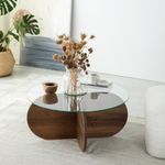 Casa si Gradina - Mobilier - Mese si birouri - Masute de cafea - Masuta de cafea, Hanah Home, blat sticla securizata, cadru lemn masiv de pin, nuc, 75x75x35 cm - Infinity.ro