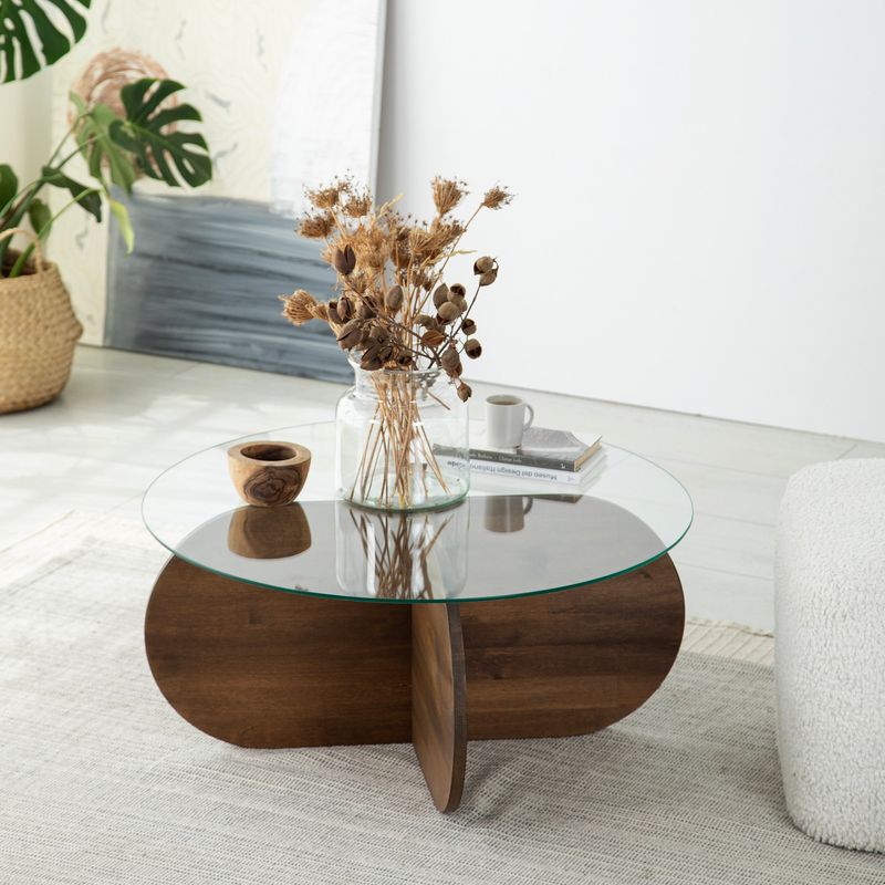 Casa si Gradina - Mobilier - Mese si birouri - Masute de cafea - Masuta de cafea, Hanah Home, blat sticla securizata, cadru lemn masiv de pin, nuc, 75x75x35 cm - Infinity.ro