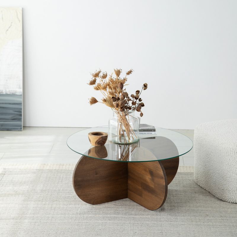 Casa si Gradina - Mobilier - Mese si birouri - Masute de cafea - Masuta de cafea, Hanah Home, blat sticla securizata, cadru lemn masiv de pin, nuc, 75x75x35 cm - Infinity.ro
