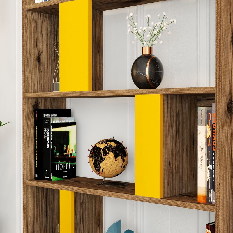 Casa si Gradina - Mobilier - Biblioteci si rafturi - Biblioteci - Biblioteca, Hanah Home, pal melaminat, nuc si galben, 90x20x180 cm - Infinity.ro