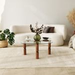 Casa si Gradina - Mobilier - Mese si birouri - Masute de cafea - Masa de cafea, Hanah Home, sticla calita, cadru lemn masiv, nuc, 80x80x40 cm - Infinity.ro