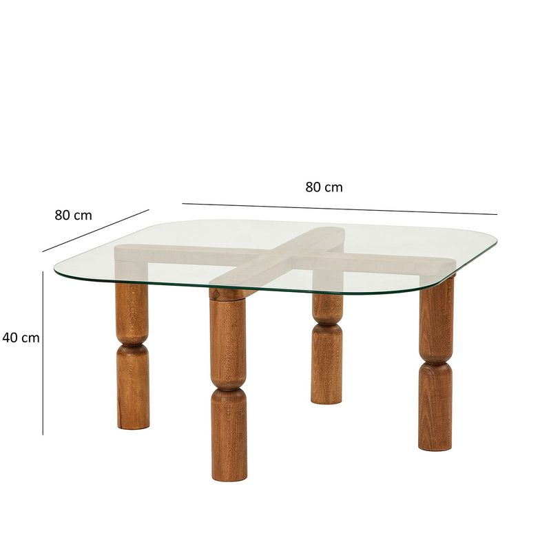 Casa si Gradina - Mobilier - Mese si birouri - Masute de cafea - Masa de cafea, Hanah Home, sticla calita, cadru lemn masiv, nuc, 80x80x40 cm - Infinity.ro