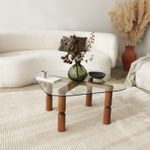 Casa si Gradina - Mobilier - Mese si birouri - Masute de cafea - Masa de cafea, Hanah Home, sticla calita, cadru lemn masiv, nuc, 80x80x40 cm - Infinity.ro