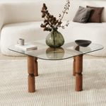 Casa si Gradina - Mobilier - Mese si birouri - Masute de cafea - Masa de cafea, Hanah Home, sticla calita, cadru lemn masiv, nuc, 80x80x40 cm - Infinity.ro