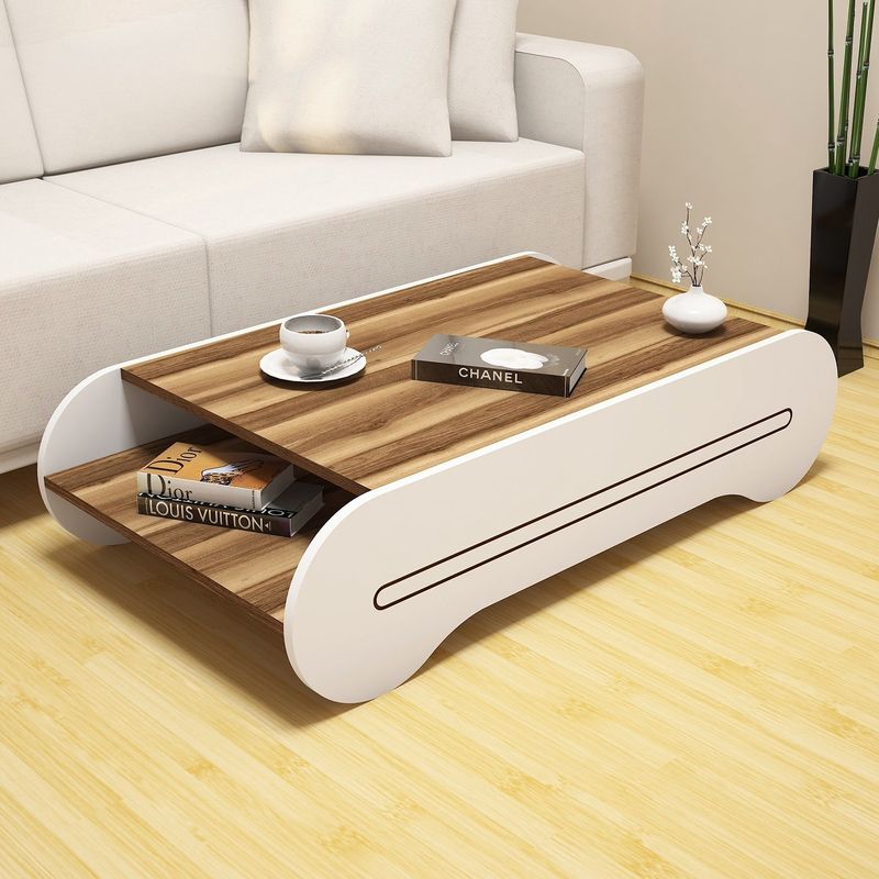 Casa si Gradina - Mobilier - Mese si birouri - Masute de cafea - Masuta de cafea, Hanah Home, pal melaminat, nuc si alb, 120x63.6x30 cm - Infinity.ro