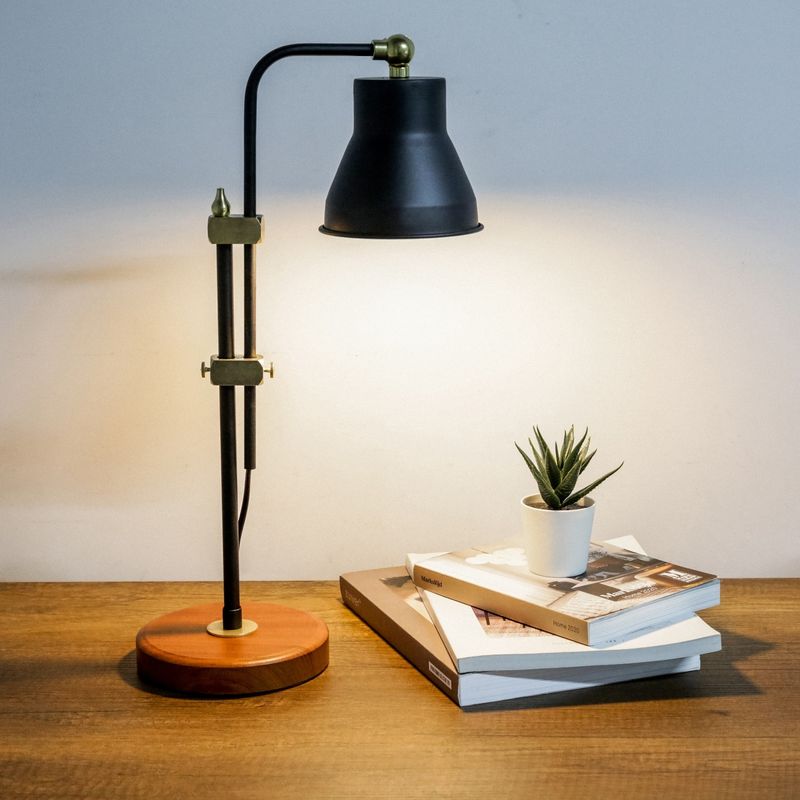 Casa si Gradina - Corpuri si surse de iluminat - Veioze si lampi - Veioze - Veioza, Opviq, metal, negru, baza din lemn, 12x12x50 cm - Infinity.ro