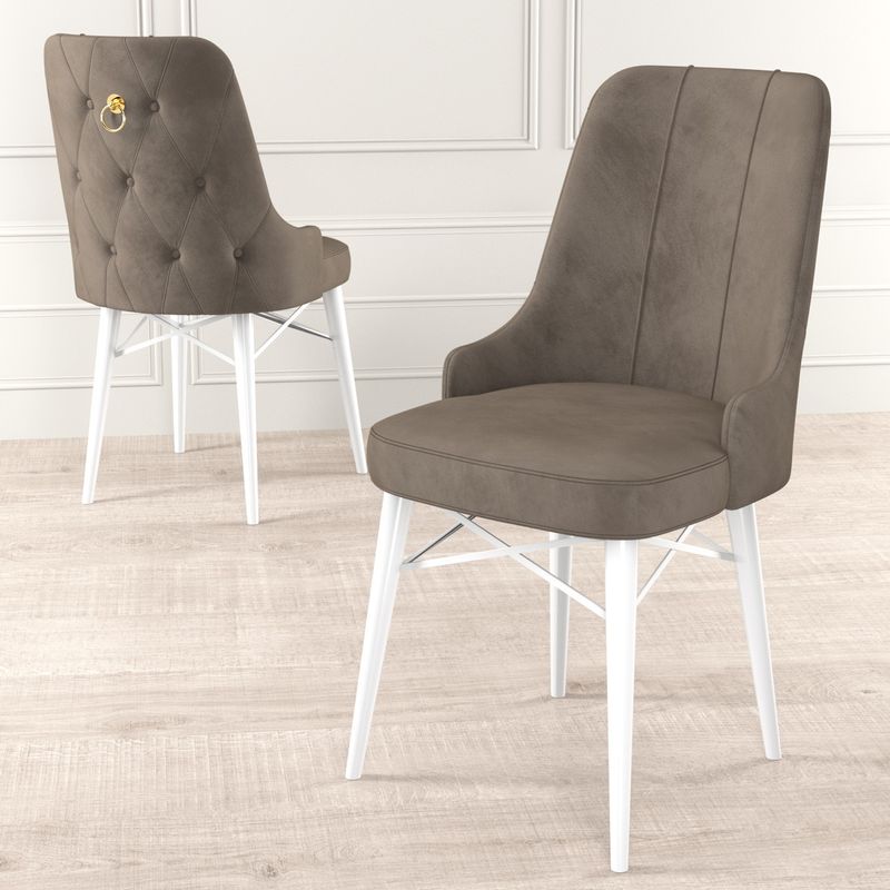 Casa si Gradina - Mobilier - Scaune si fotolii - Scaune - Set scaune, Hanah Home, metal, cappuccino si alb, 46x46x94 cm, 6 piese - Infinity.ro