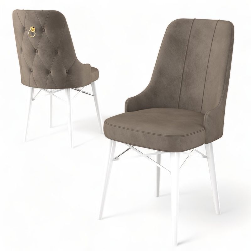 Casa si Gradina - Mobilier - Scaune si fotolii - Scaune - Set scaune, Hanah Home, metal, cappuccino si alb, 46x46x94 cm, 6 piese - Infinity.ro