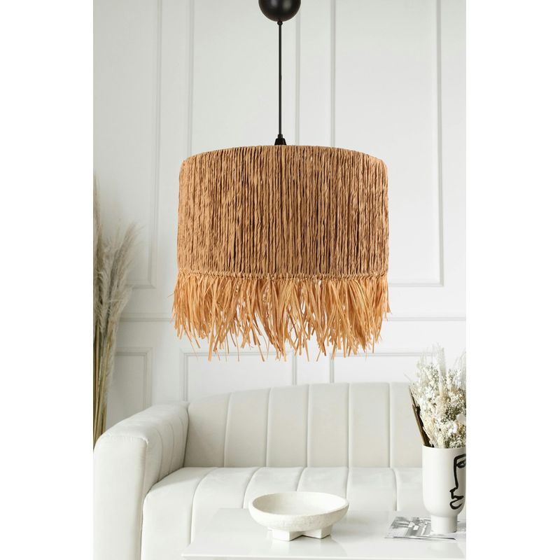 Casa si Gradina - Corpuri si surse de iluminat - Lustre si pendule - Lustra, Opviq, plastic si iuta, stejar, diametru 40 cm, inaltime reglabila 30-85 cm - Infinity.ro