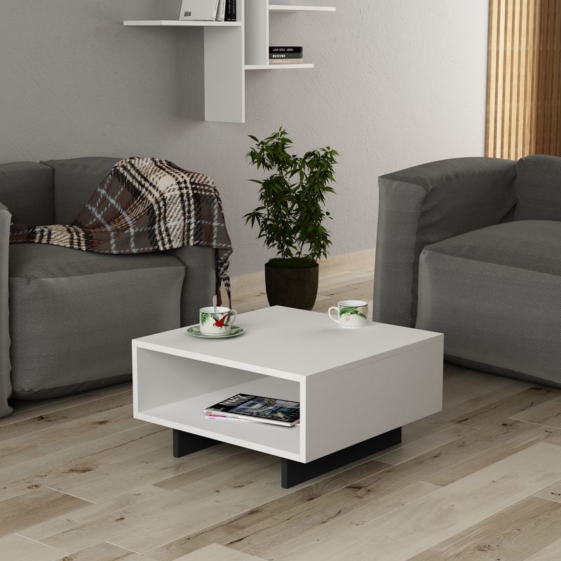 Casa si Gradina - Mobilier - Mese si birouri - Masute de cafea - Masuta de cafea, Hanah Home, pal melaminat, alb si antracit, 60x60x32 cm - Infinity.ro
