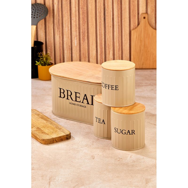 Casa si Gradina - Bucatarie si vesela - Organizare si depozitare bucatarie - Cutii alimentare - Set cutii depozitare, Hermia, metal, maro, capac din lemn, 4 piese - Infinity.ro