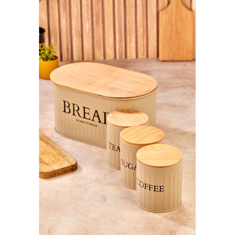 Casa si Gradina - Bucatarie si vesela - Organizare si depozitare bucatarie - Cutii alimentare - Set cutii depozitare, Hermia, metal, maro, capac din lemn, 4 piese - Infinity.ro