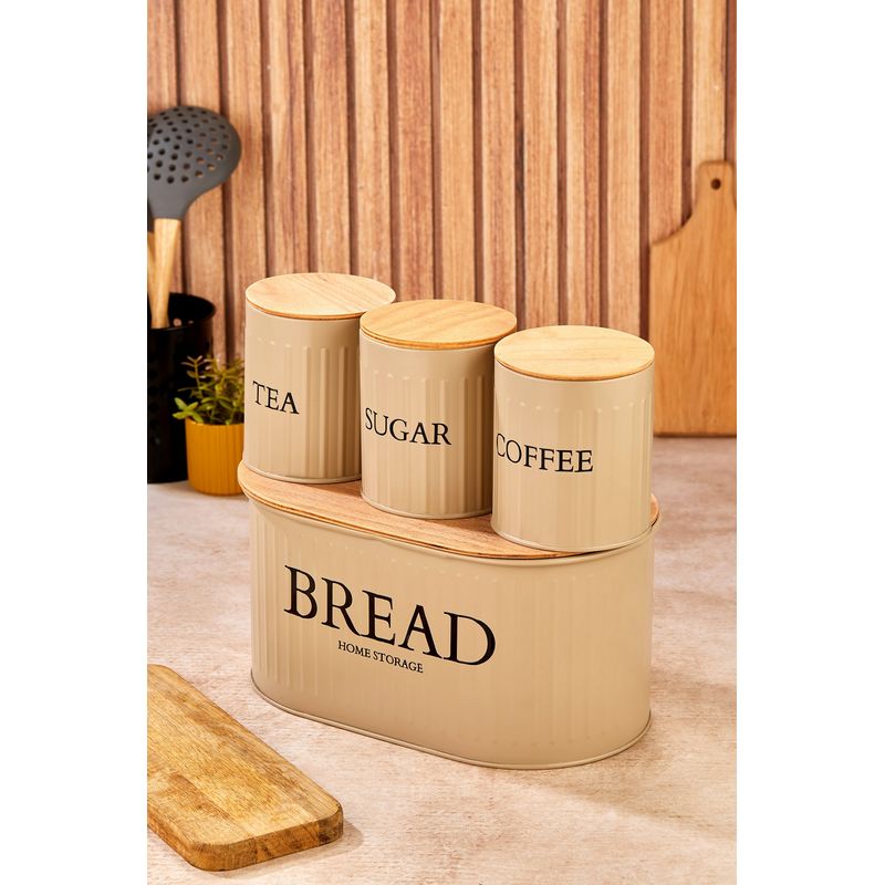 Casa si Gradina - Bucatarie si vesela - Organizare si depozitare bucatarie - Cutii alimentare - Set cutii depozitare, Hermia, metal, maro, capac din lemn, 4 piese - Infinity.ro