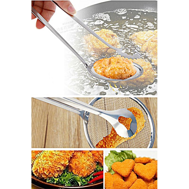 Casa si Gradina - Bucatarie si vesela - Ustensile bucatarie - Polonice, linguri si clesti de bucatarie - Cleste cu strecuratoare, Hermia, inox, multicolor, 29 cm, diametru strecuratoare 10 cm - Infinity.ro